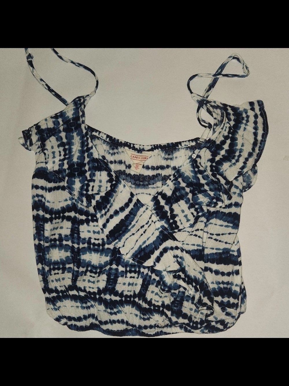 Cape JUBY Xs Navy and White Tie-Dye Ruffle Strap Camisole